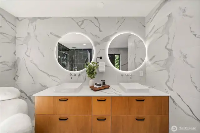The sleek mirrors with built-in touch lighting, offering both style and convenience for your daily routine.
