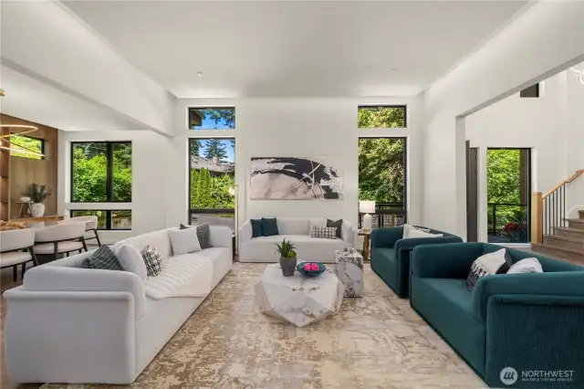 The expansive living area is designed for both grand entertaining and everyday comfort