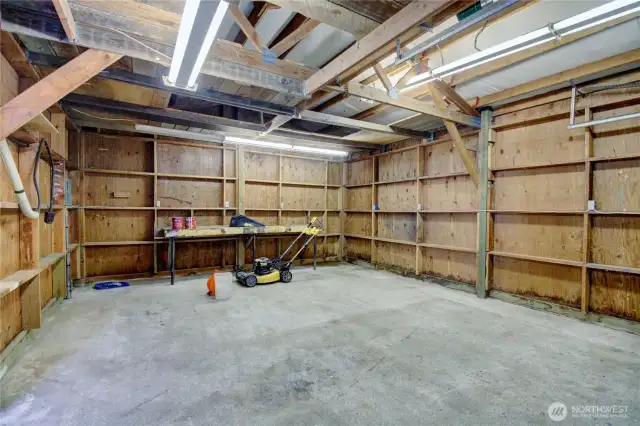 Oversized 1-car garage with room for storage, hobbies, or workshop space