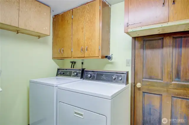 Convenient laundry with washer and dryer included.