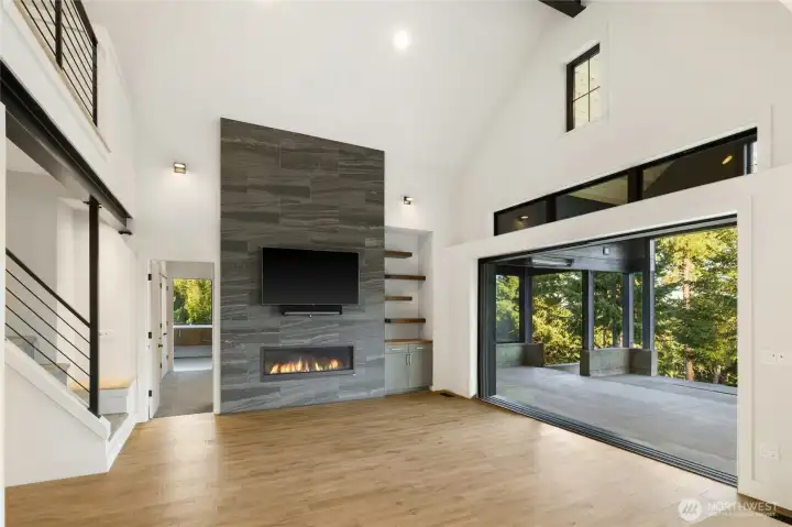 Gas Fireplace and Pocket Slider.