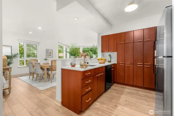 open floor plan with new quartz counters
