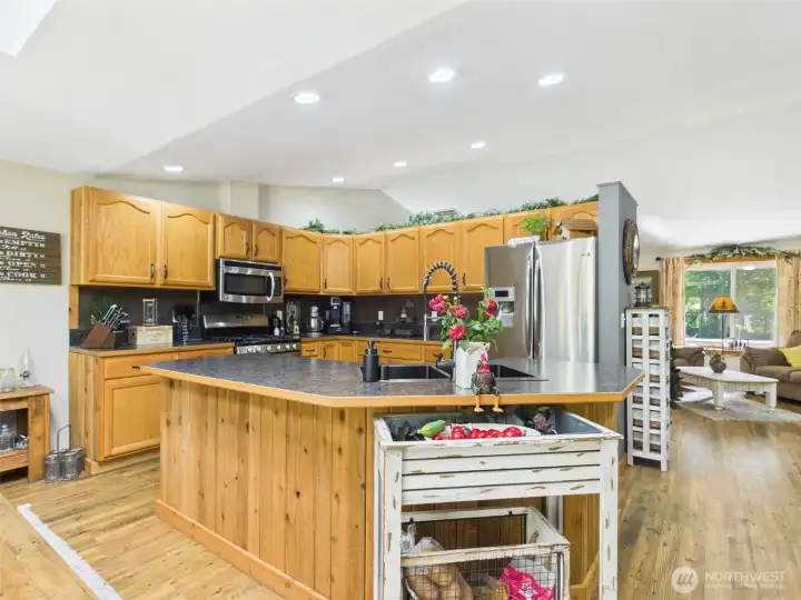 Great cabinet and counter space in this open kitchen.