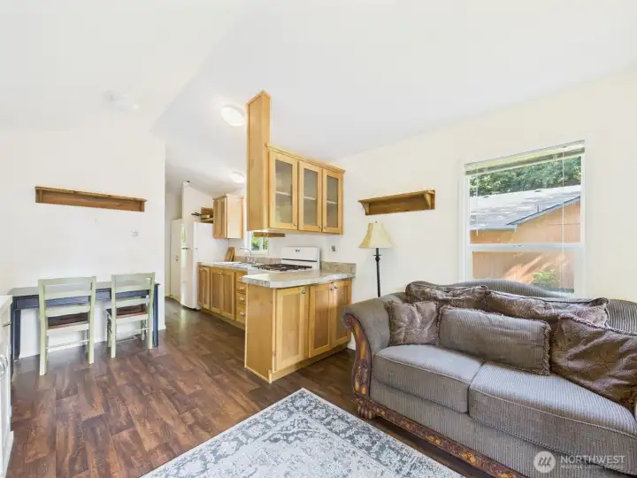 Tiny home living area and kitchen