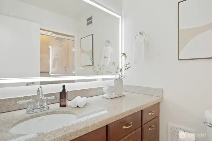 LED anti-fog mirrors in main bathroom