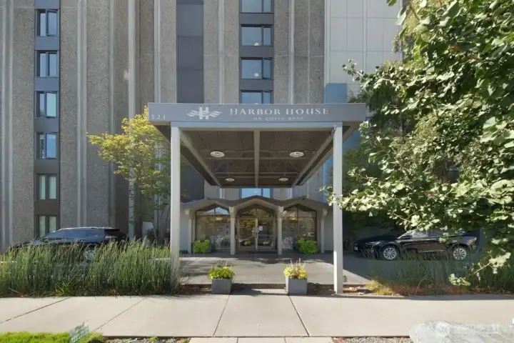 Harbor House provides secured entry, reserved parking, and covered entry