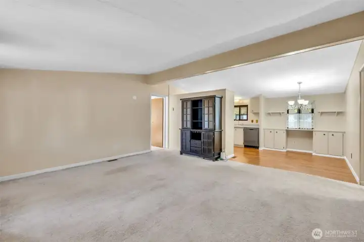 Living room and dining room