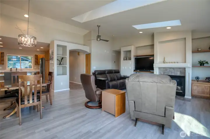 Dining area will fit a larger table of 8+ easily.