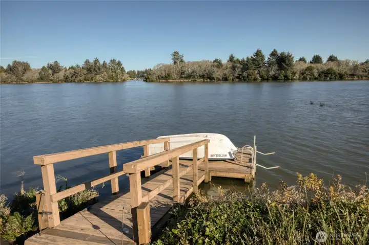 This is your deck with a kayak/boat launcher for easy access to the lake! Fish all year in the lake that is supplied several times a year with Rainbow Trout, Largemouth Bass, Black Crappie, Yellow Perch and Bluegill Sunfish.