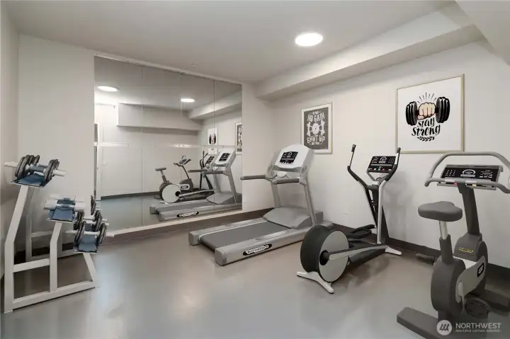 Lower level flex room is perfect space for a home gym or craft room.