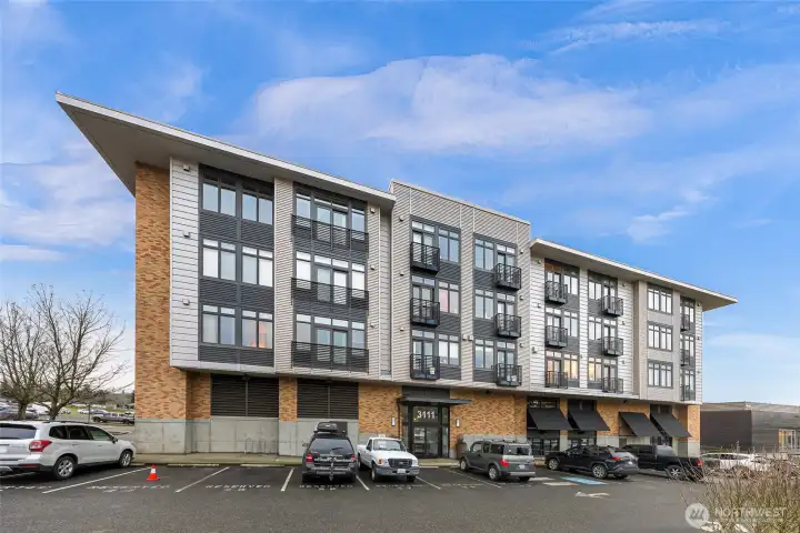 Back of building and secondary entrance