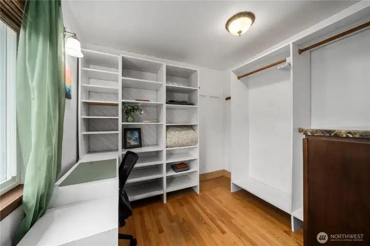 Attached to the bedroom is this walk-in closet with a built-in desk! So much versatility!