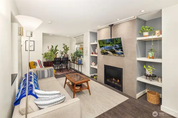 Gas fireplace on lower level