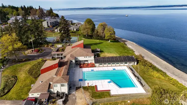 Aerial photo of beach club.
