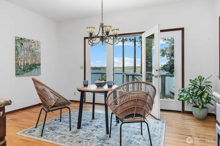 French Doors lead to the main floor deck.