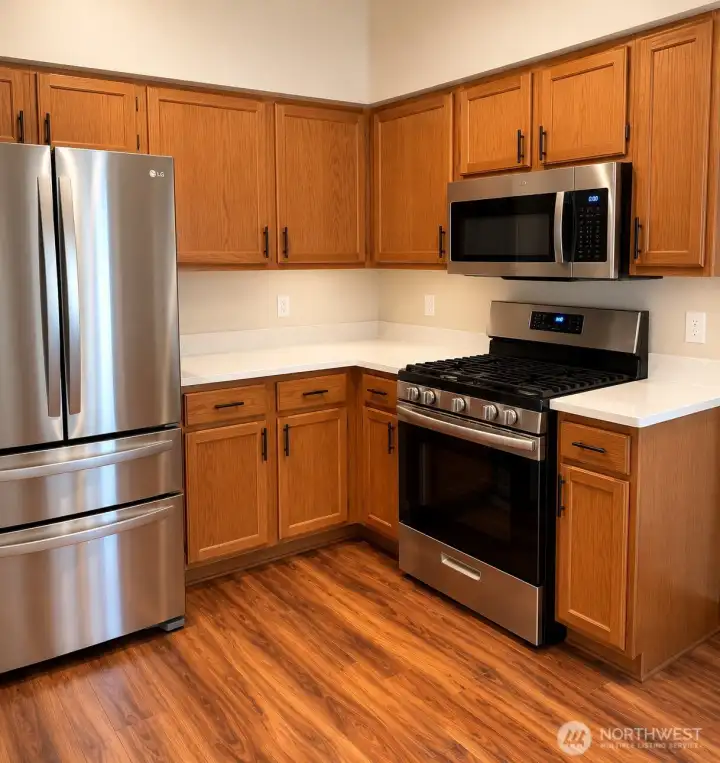 Stainless steel appliances stay. Stainless steel appliances stay.