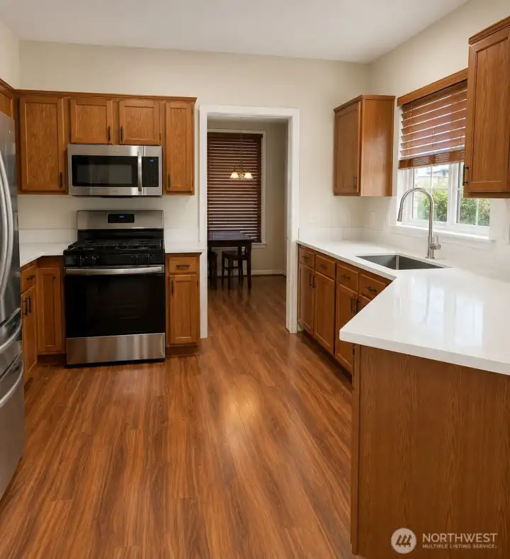 Stainless steel appliances stay. Stainless steel appliances stay.