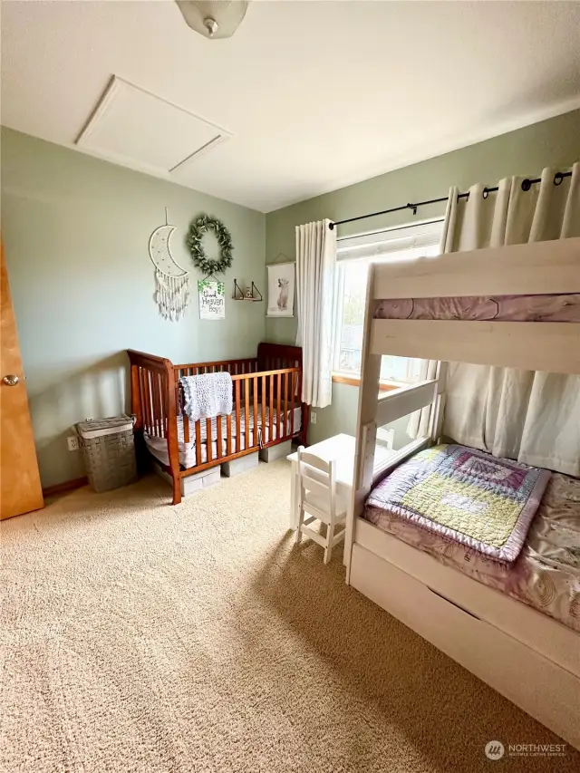 Second level bedroom is a plus for small children.