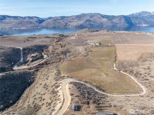 Birds eye view, captures the access and Lake views from atop this amazing property.