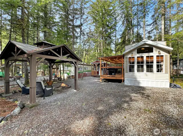 Open sided gazebo to allow for enjoyment of the fire pit in any weather!
