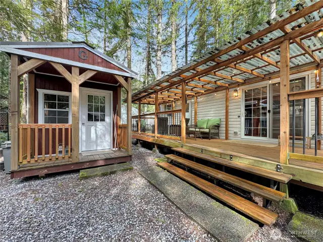 Sturdy shed for additional storage.