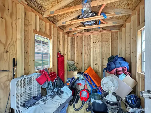Inside the shed.
