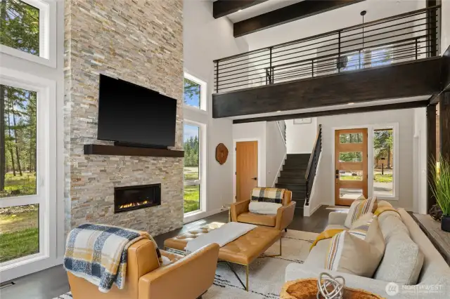 vaulted ceiling with cat walk