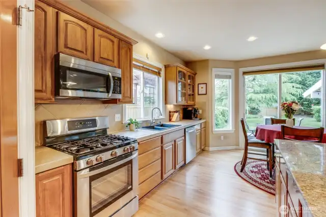 Stainless appliances, gas stove. New refrigerator.