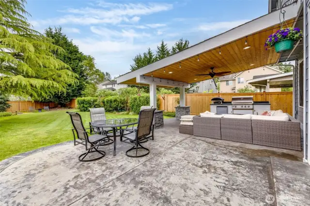 Concrete patio. Built in BBQ stubbed with gas.
