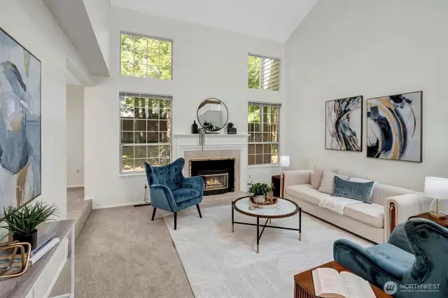 Vaulted ceilings add volume and light.