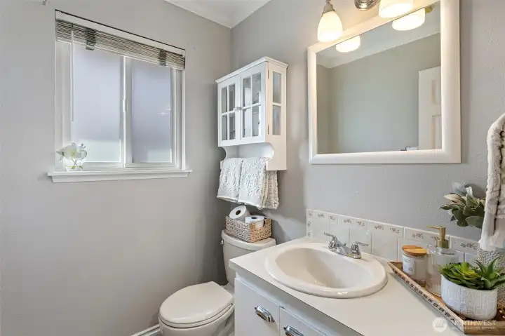 The powder room makes a convenient daily pit-stop and allows guest to freshen up without entering the private bedroom zone.