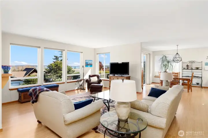 View from the living room to the dining room. Enjoy the views from nearly every room.