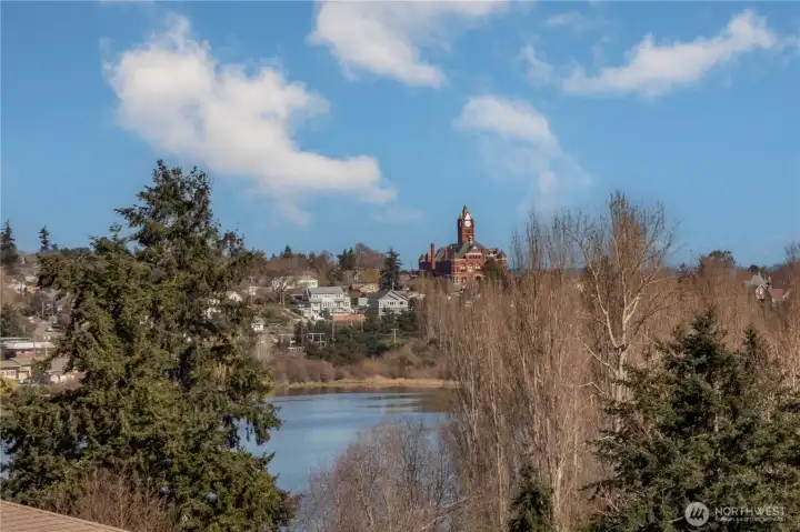 Look out to Kah Tai park and the Courthouse.