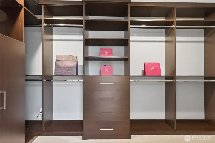 Custom California Closets system maximizes organization.