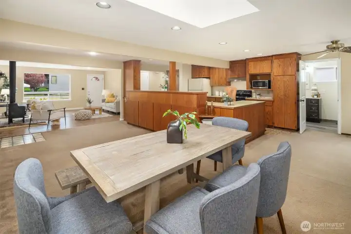 the skylight highlights the wonderful dining areas.