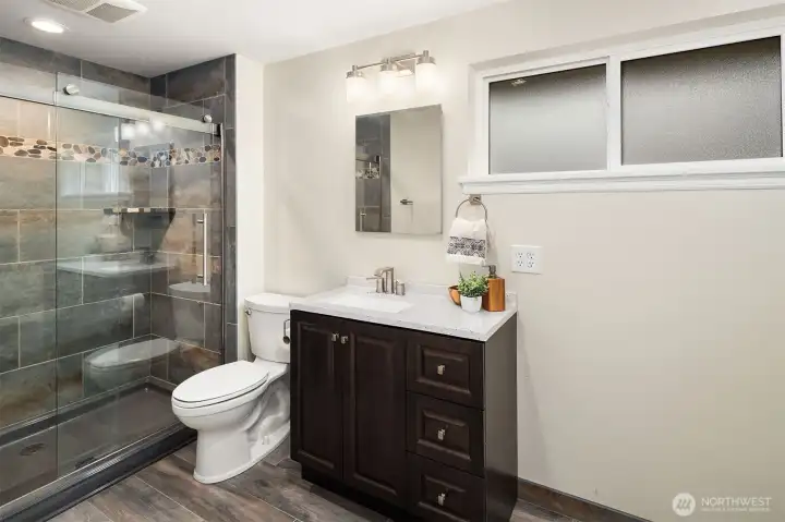 this 3/4 bathroom was totally updated.