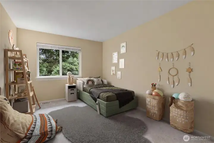 Additional secondary bedroom, virtually staged.