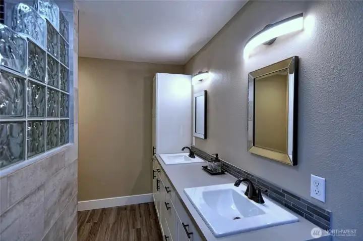 Primary bath with dual vanities