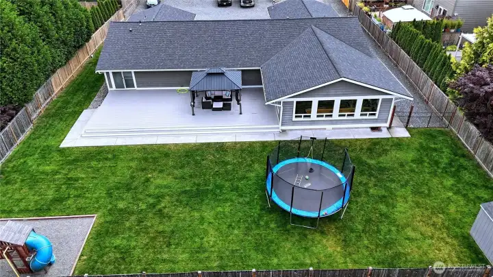 Aerial view of the fully fenced backyard