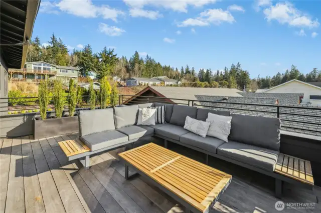 The sunny rooftop deck.