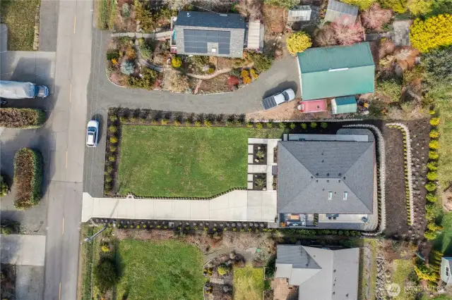 An aerial view of the home and property.