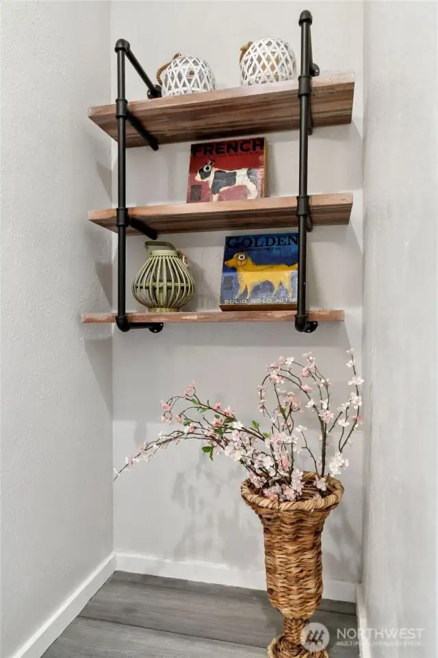 Shelving area in primary bathroom