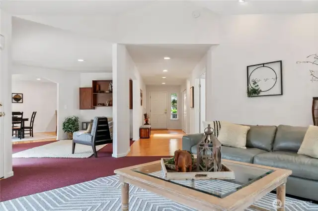 Living Room with open area to study room and kitchen
