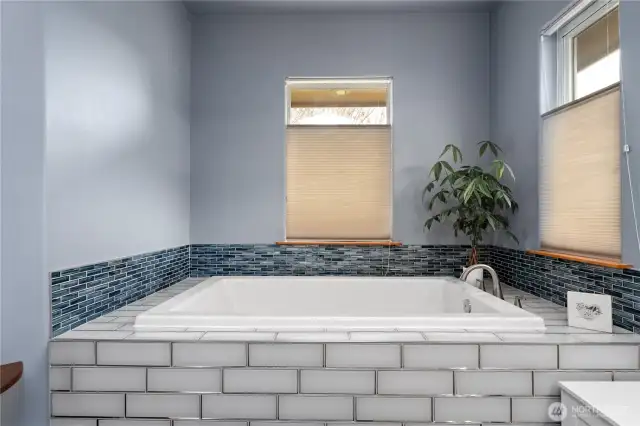 New soaking tub and tile surround