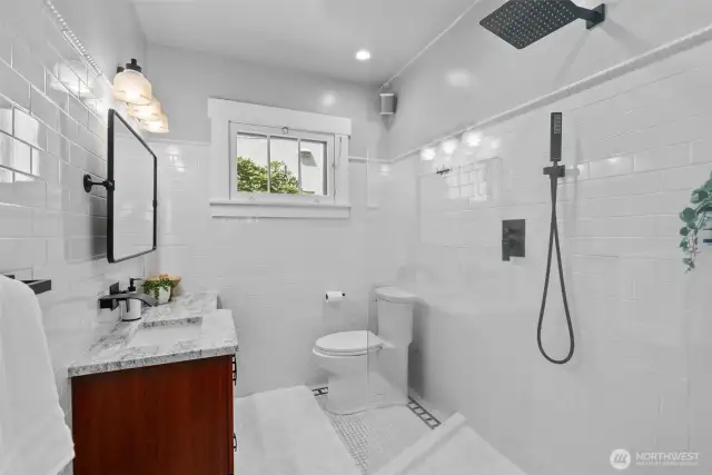Nicely updated bathroom with heated floors on the main level