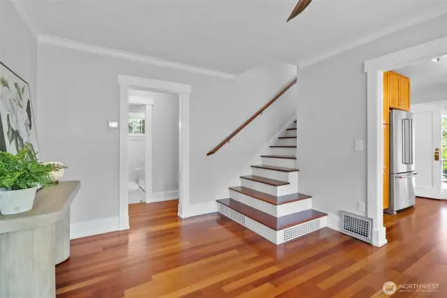 Custom built staircase leading to the bonus room above