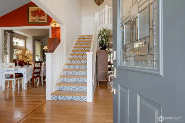 Enter into a home filled with entertaining spaces