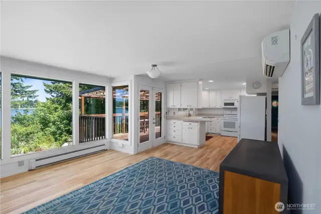 Living room with view of kitchen