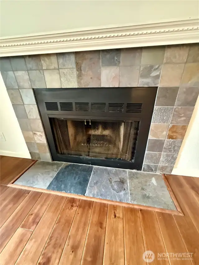 Wood burning fireplace.