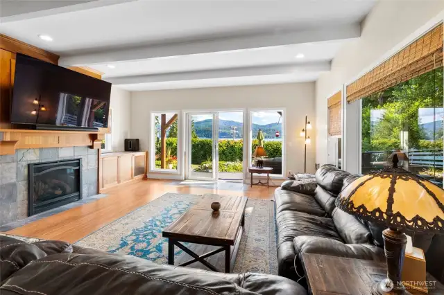 Spacious living room with Lake Whatcom view.